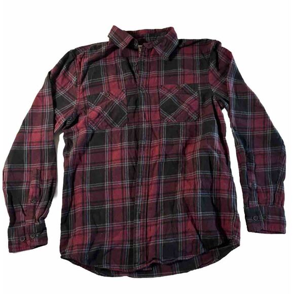 Urban Outfitters Men’s Flannel Shirt Small Red Black Gray Plaid Awesomely Soft U - Picture 1 of 6